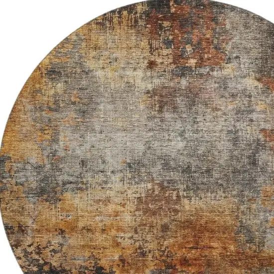 8' Rust Silver And Gray Abstract Washable Round Rug With UV Protection Photo 2