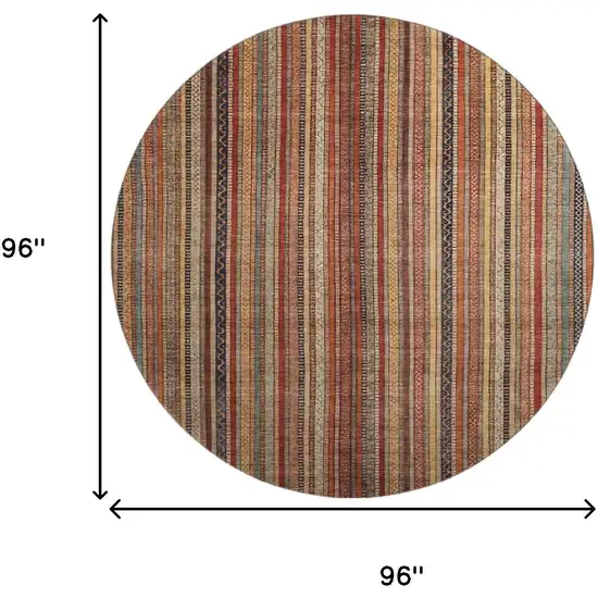 8' Rust Taupe And Gray Striped Washable Round Rug With UV Protection Photo 9