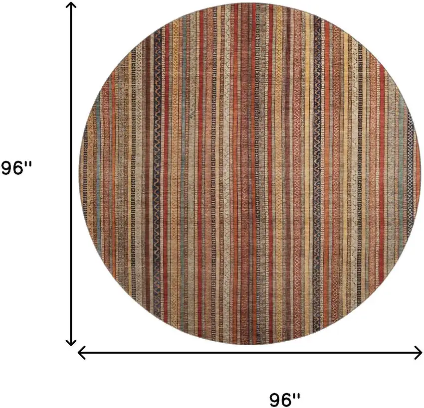 8' Rust Taupe And Gray Striped Washable Round Rug With UV Protection Photo 9