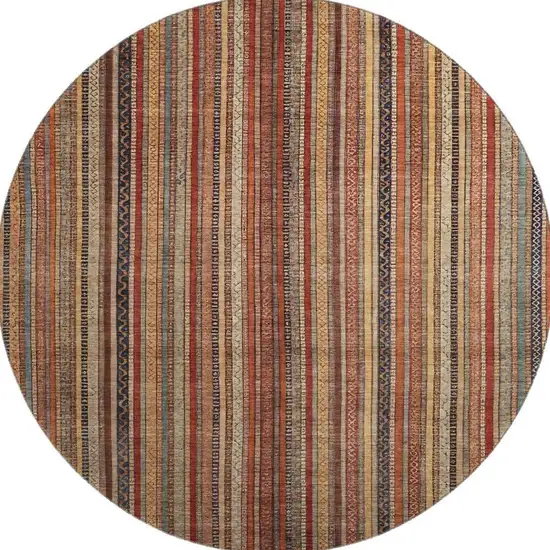 8' Rust Taupe And Gray Striped Washable Round Rug With UV Protection Photo 3