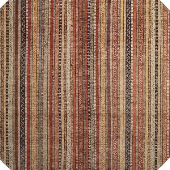 8' Rust Taupe And Gray Striped Washable Round Rug With UV Protection Photo 2