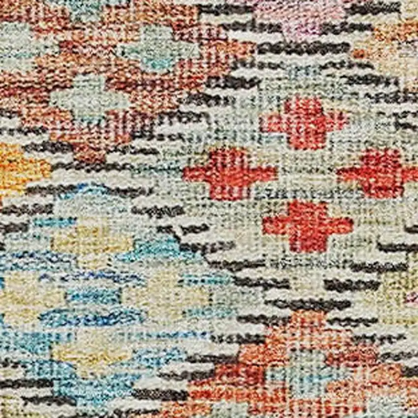 8' Rust Teal And Brown Geometric Washable Round Rug With UV Protection Photo 3