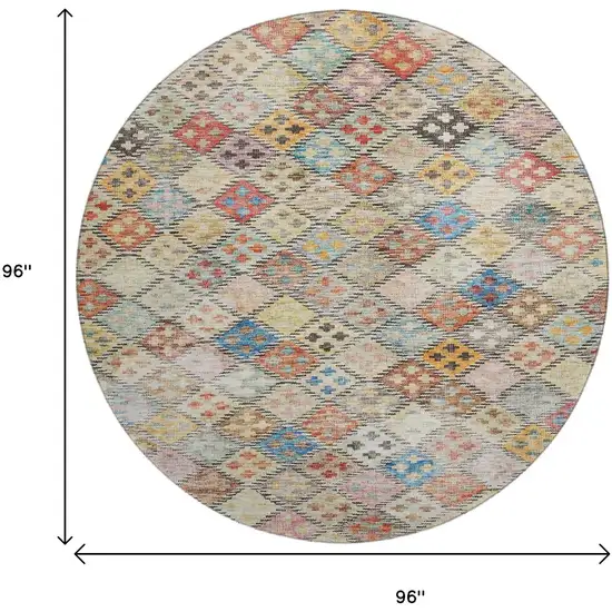 8' Rust Teal And Brown Geometric Washable Round Rug With UV Protection Photo 9