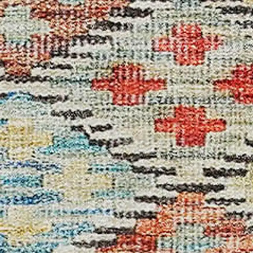 8' Rust Teal And Brown Geometric Washable Round Rug With UV Protection Photo 2