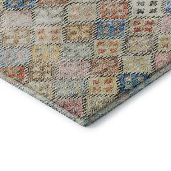 8' Rust Teal And Brown Geometric Washable Round Rug With UV Protection Photo 6