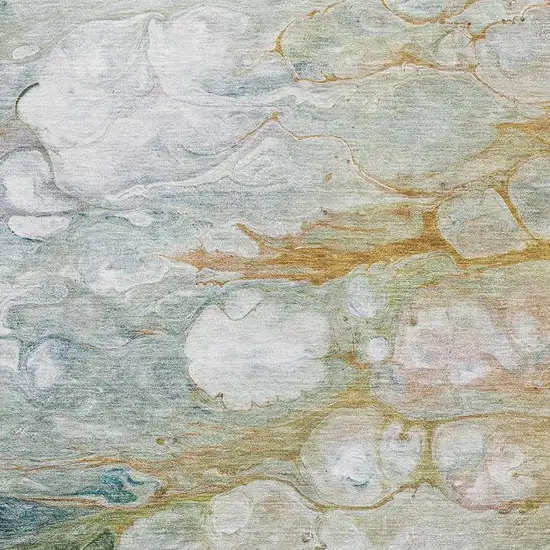 8' Rust Teal And Gray Abstract Washable Area Rug With UV Protection Photo 2