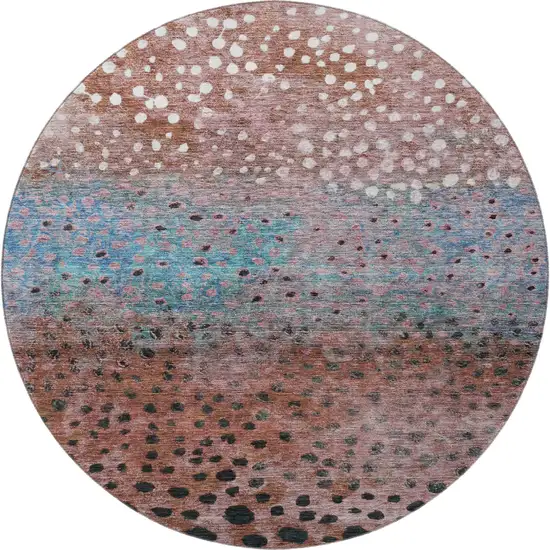8' Rust Teal And Ivory Polka Dot Washable Round Rug With UV Protection Photo 2
