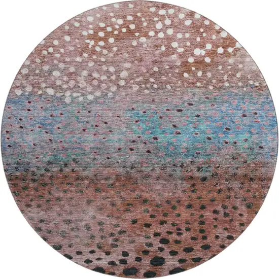 8' Rust Teal And Ivory Polka Dot Washable Round Rug With UV Protection Photo 1