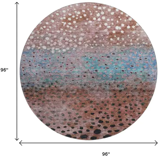 8' Rust Teal And Ivory Polka Dot Washable Round Rug With UV Protection Photo 8