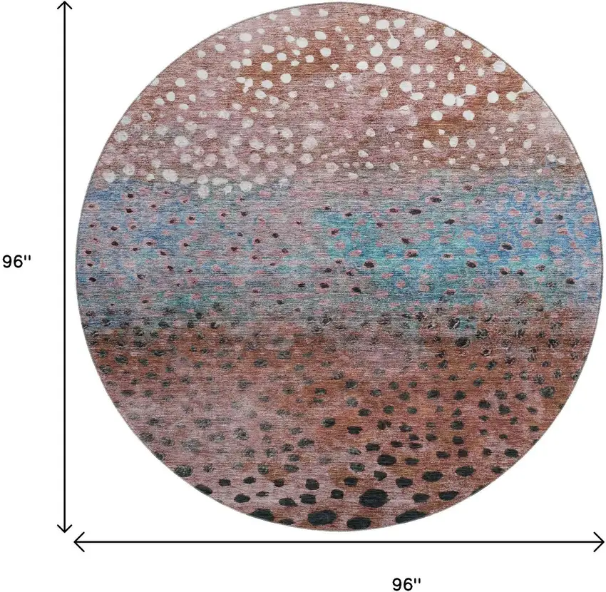 8' Rust Teal And Ivory Polka Dot Washable Round Rug With UV Protection Photo 8