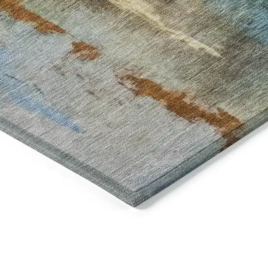 8' Rust Teal Blue And Beige Round Abstract Washable Indoor Outdoor Area Rug Photo 4