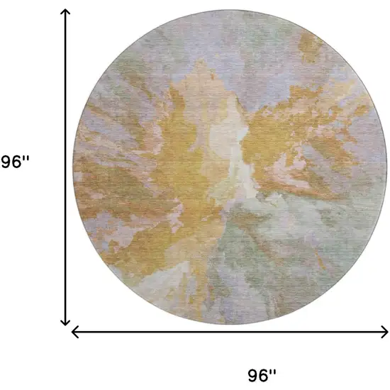 8' Rust Wheat And Lavender Abstract Washable Round Rug With UV Protection Photo 9