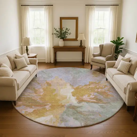 8' Rust Wheat And Lavender Abstract Washable Round Rug With UV Protection Photo 4