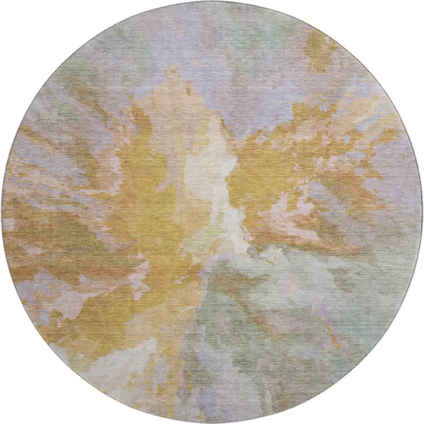 8' Rust Wheat And Lavender Abstract Washable Round Rug With UV Protection Photo 1