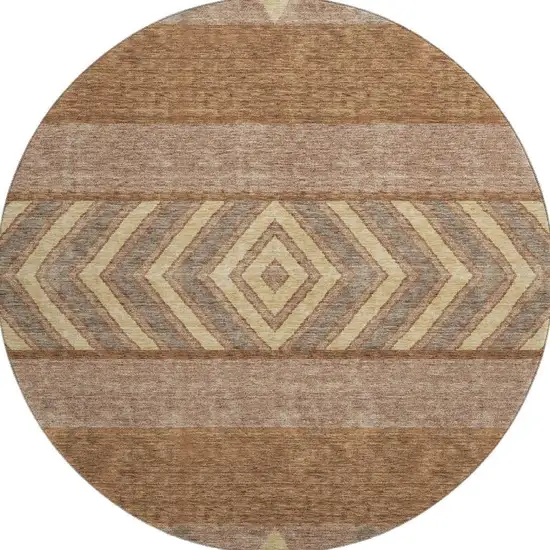 8' Rust Wheat And Taupe Southwestern Washable Round Rug With UV Protection Photo 4