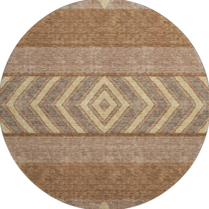 8' Rust Wheat And Taupe Southwestern Washable Round Rug With UV Protection Photo 4