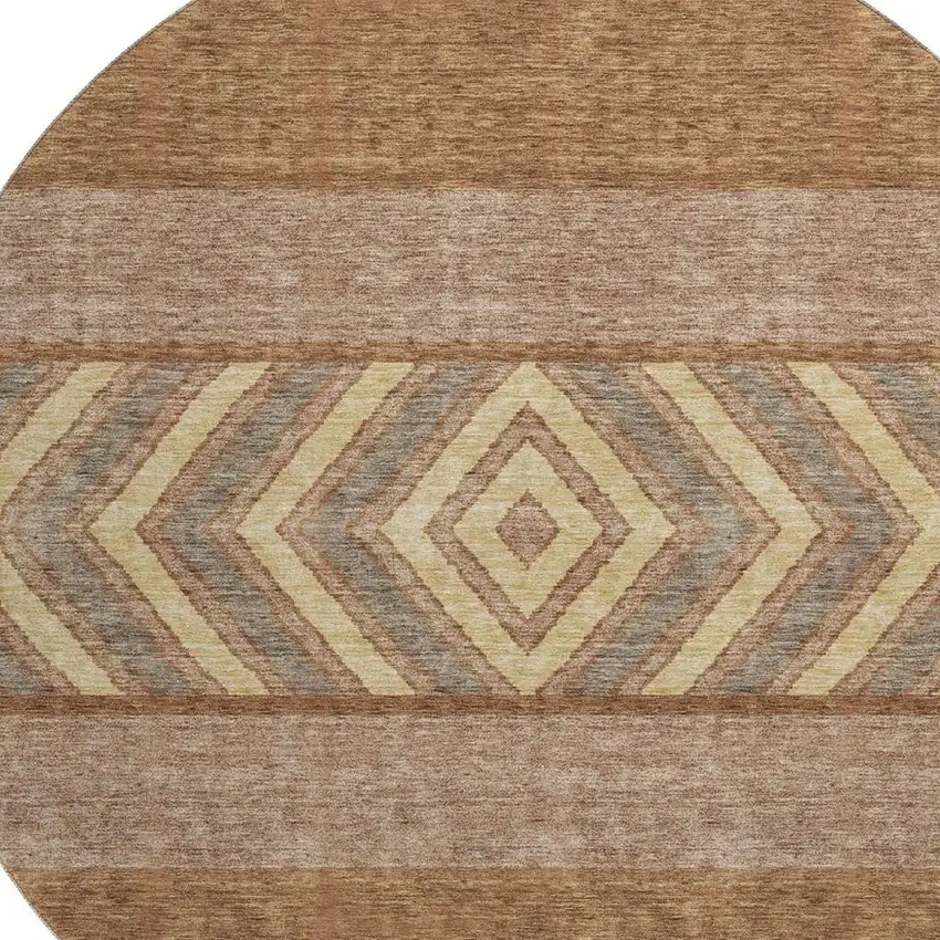 8' Rust Wheat And Taupe Southwestern Washable Round Rug With UV Protection Photo 2