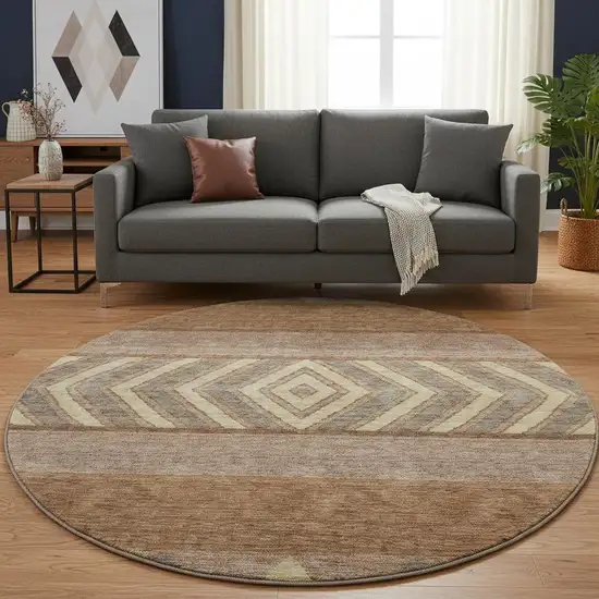 8' Rust Wheat And Taupe Southwestern Washable Round Rug With UV Protection Photo 2