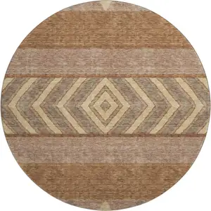 Photo of 8' Rust Wheat And Taupe Southwestern Washable Round Rug With UV Protection
