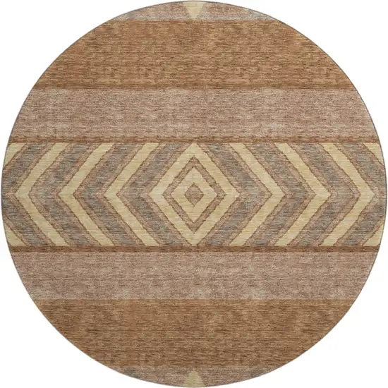 8' Rust Wheat And Taupe Southwestern Washable Round Rug With UV Protection Photo 1