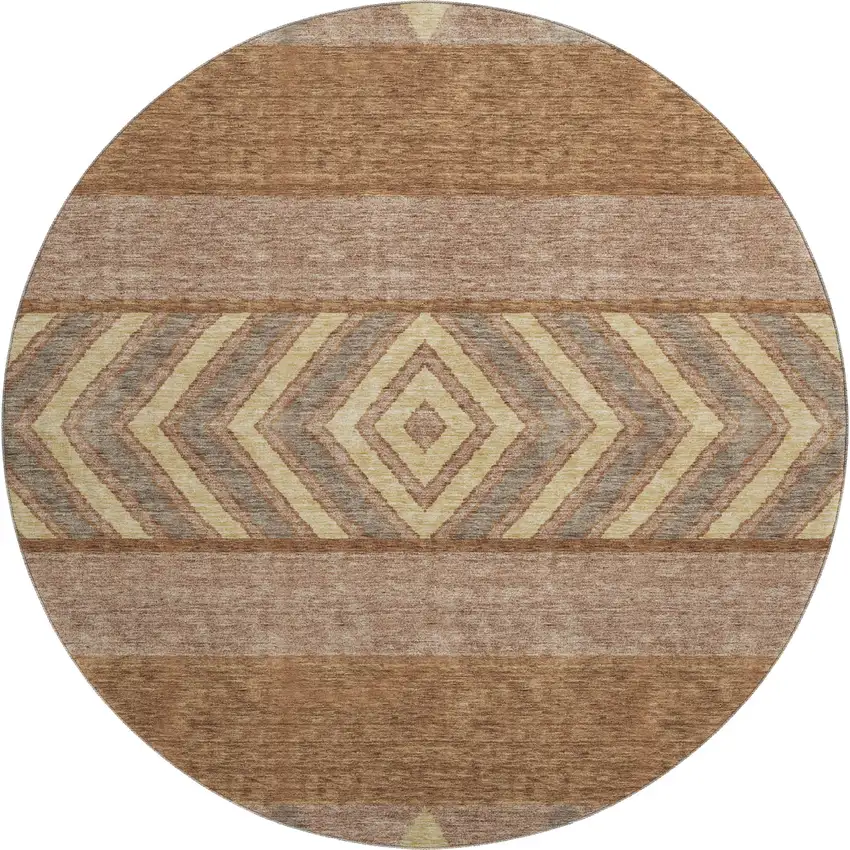 8' Rust Wheat And Taupe Southwestern Washable Round Rug With UV Protection Photo 1