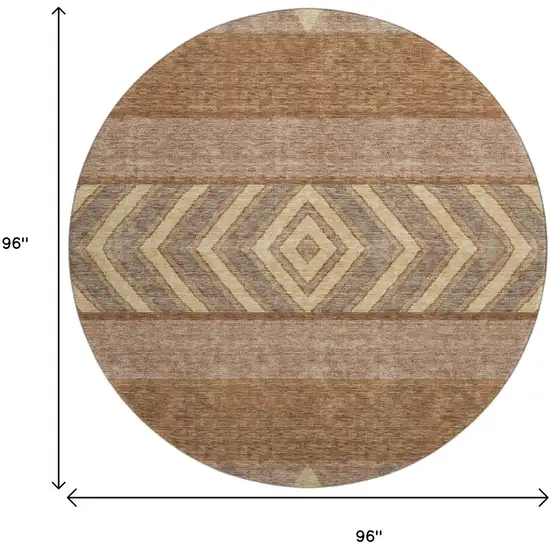 8' Rust Wheat And Taupe Southwestern Washable Round Rug With UV Protection Photo 9
