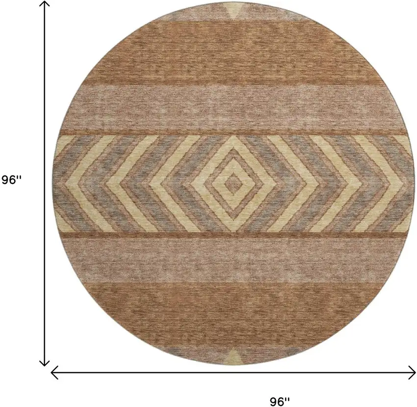 8' Rust Wheat And Taupe Southwestern Washable Round Rug With UV Protection Photo 9