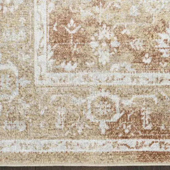 6' Rust and Ivory Floral Power Loom Worn Faded Runner Rug Photo 8