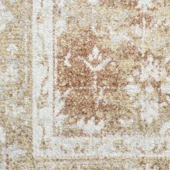 8' Rust and Ivory Floral Power Loom Worn Faded Runner Rug Photo 2