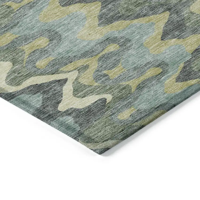 8' Sage And Artichoke Green Round Abstract Washable Indoor Outdoor Area Rug Photo 3