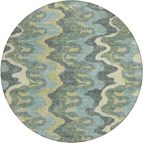 8' Sage And Artichoke Green Round Abstract Washable Indoor Outdoor Area Rug Photo 1