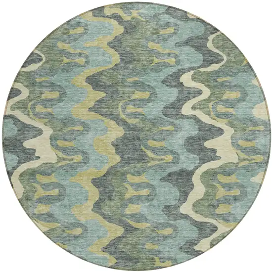 8' Sage And Artichoke Green Round Abstract Washable Indoor Outdoor Area Rug Photo 1