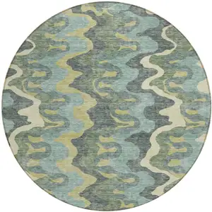 Photo of 8' Sage And Artichoke Green Round Abstract Washable Indoor Outdoor Area Rug