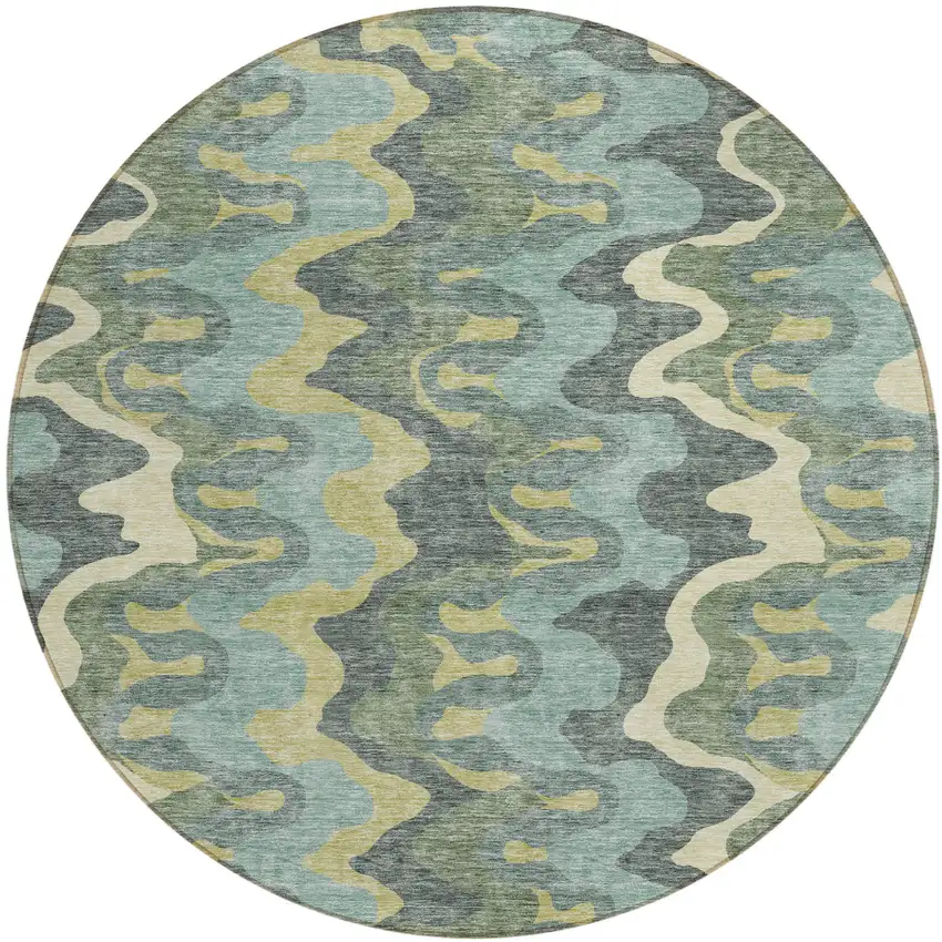 8' Sage And Artichoke Green Round Abstract Washable Indoor Outdoor Area Rug Photo 1