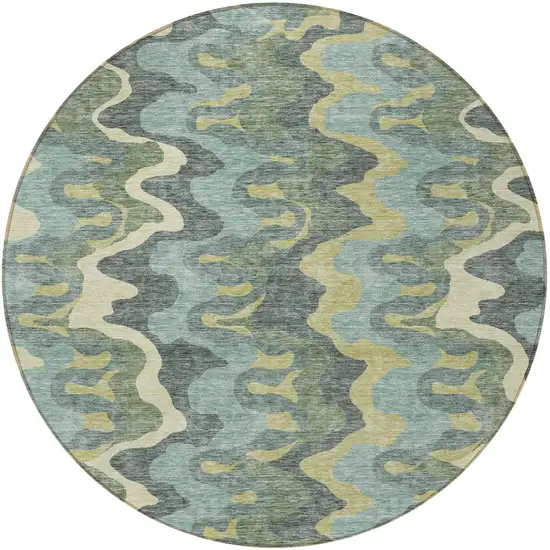 8' Sage And Artichoke Green Round Abstract Washable Indoor Outdoor Area Rug Photo 5