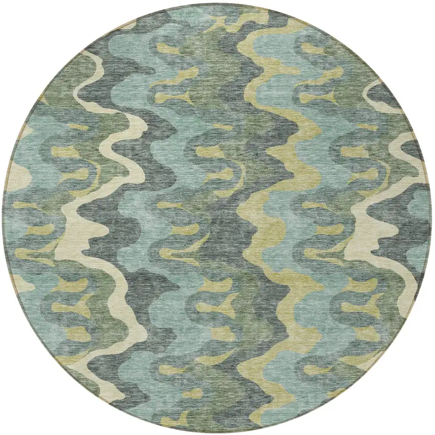 8' Sage And Artichoke Green Round Abstract Washable Indoor Outdoor Area Rug Photo 5