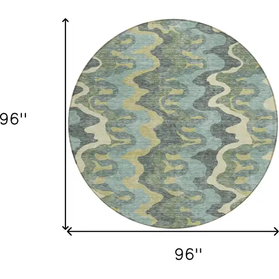 8' Sage And Artichoke Green Round Abstract Washable Indoor Outdoor Area Rug Photo 8