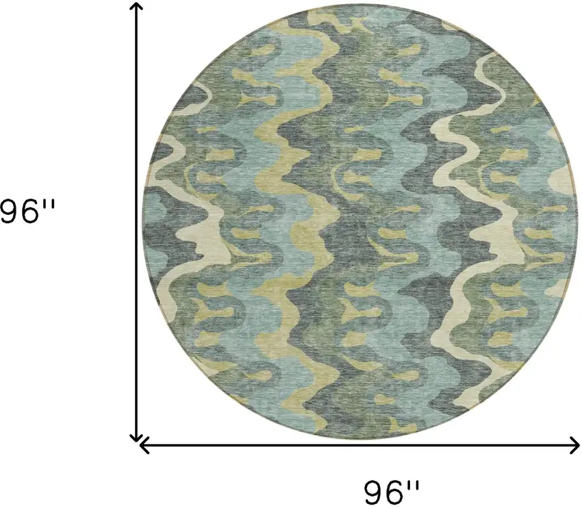 8' Sage And Artichoke Green Round Abstract Washable Indoor Outdoor Area Rug Photo 8