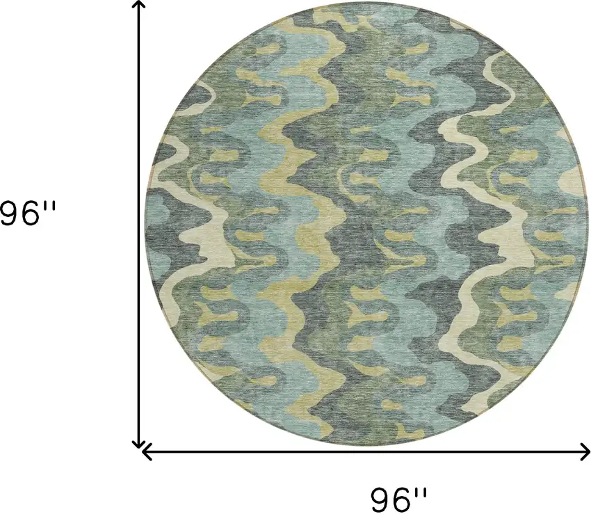 8' Sage And Artichoke Green Round Abstract Washable Indoor Outdoor Area Rug Photo 8