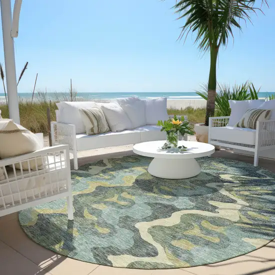 8' Sage And Artichoke Green Round Abstract Washable Indoor Outdoor Area Rug Photo 6