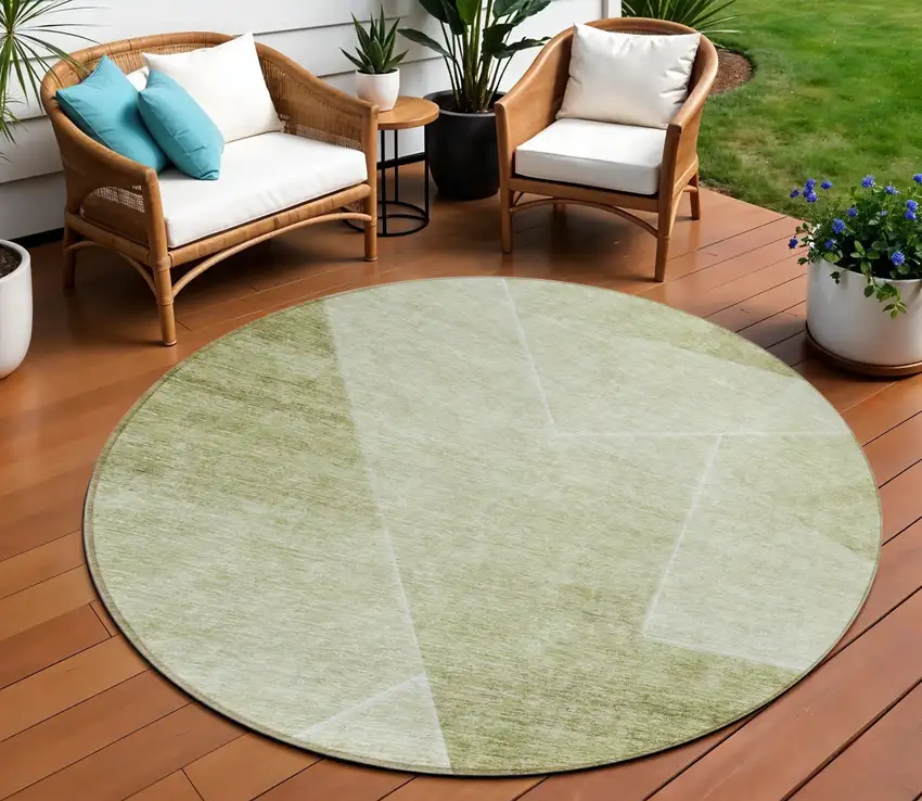 8' Sage And Artichoke Green Round Abstract Washable Indoor Outdoor Area Rug Photo 1
