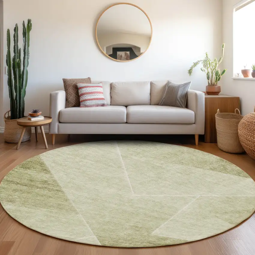 8' Sage And Artichoke Green Round Abstract Washable Indoor Outdoor Area Rug Photo 7