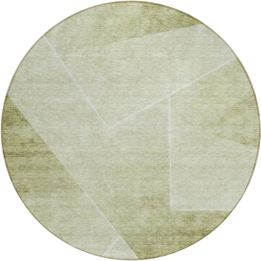8' Sage And Artichoke Green Round Abstract Washable Indoor Outdoor Area Rug Photo 2