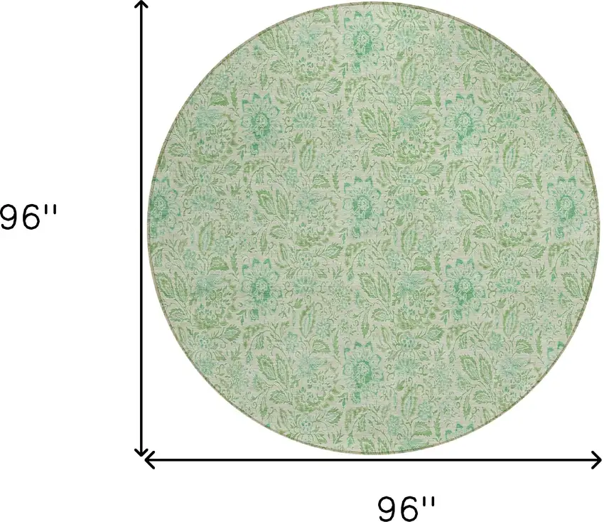 8' Sage And Artichoke Green Round Floral Washable Indoor Outdoor Area Rug Photo 3