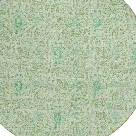 8' Sage And Artichoke Green Round Floral Washable Indoor Outdoor Area Rug Photo 9