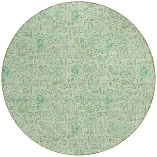 8' Sage And Artichoke Green Round Floral Washable Indoor Outdoor Area Rug Photo 4