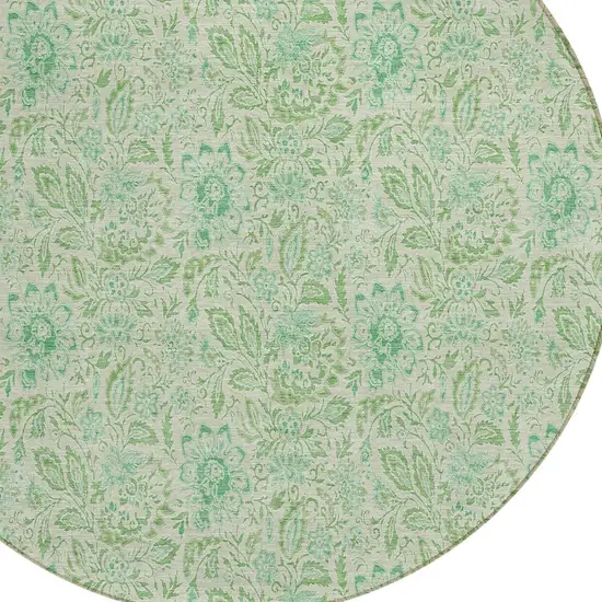 8' Sage And Artichoke Green Round Floral Washable Indoor Outdoor Area Rug Photo 6