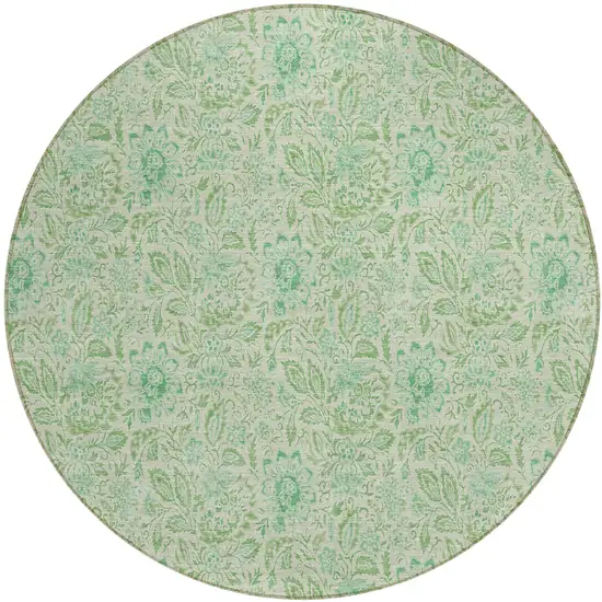 8' Sage And Artichoke Green Round Floral Washable Indoor Outdoor Area Rug Photo 2