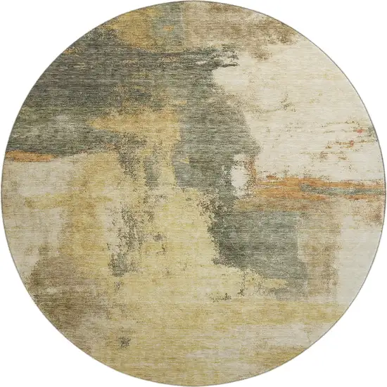 8' Sage And Beige Abstract Washable Round Rug With UV Protection Photo 1