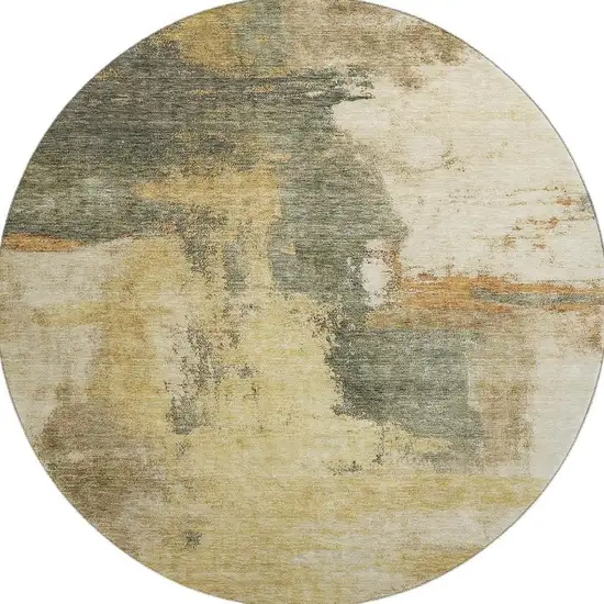 8' Sage And Beige Abstract Washable Round Rug With UV Protection Photo 3